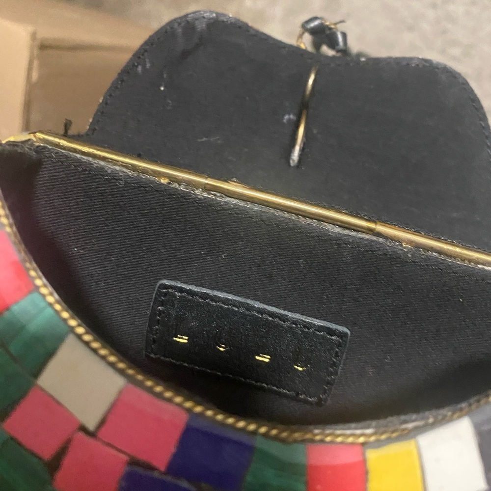 Like New/EUC Lulu Handmade Multicolor Mosaic Stone Metal Clutch/Crossbody Purse - Picture 9 of 11